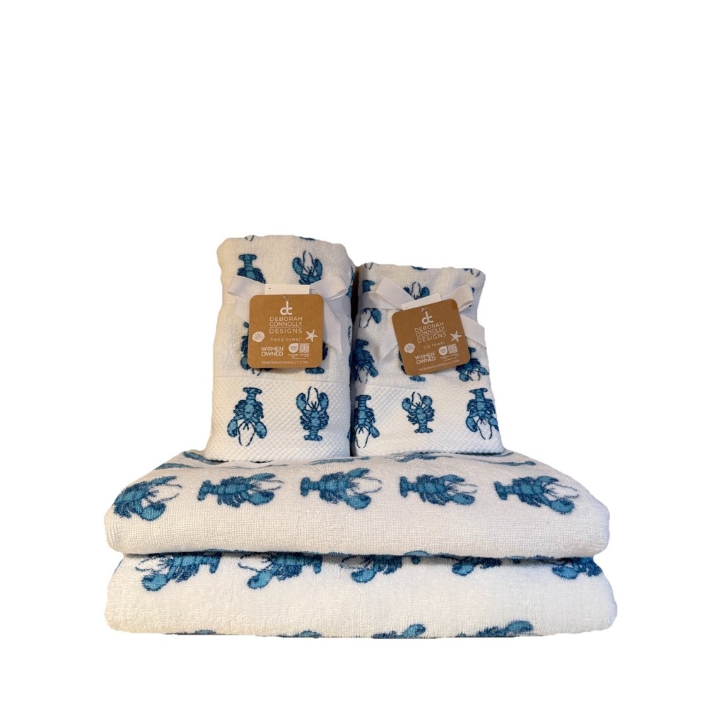 NWT  6PC TOWEL SET Deborah Connolly 2 Bath 2 Hand 2 Fingertip LOBSTER‎ COASTAL